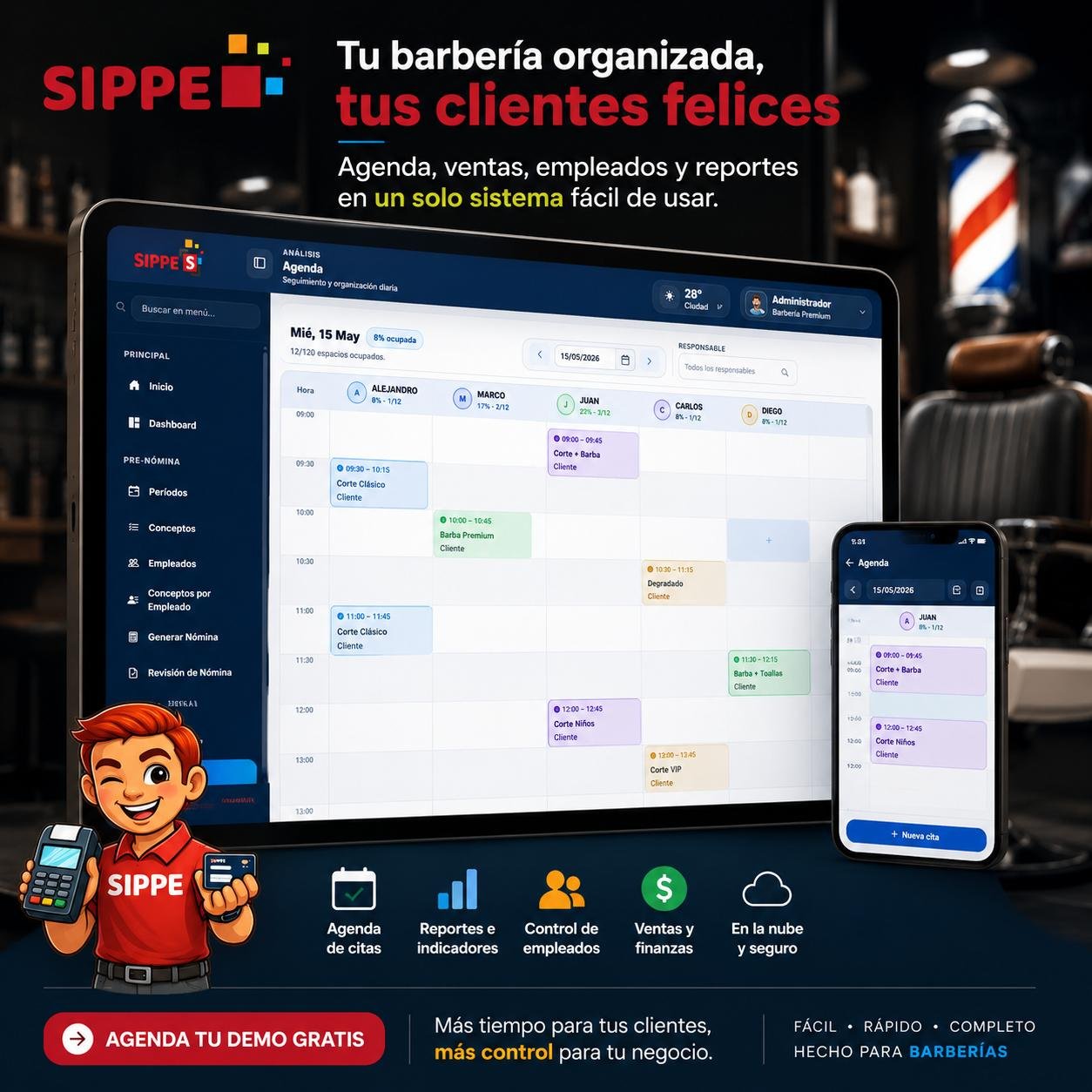 Módulo de agenda de citas SIPPE, ejemplo para barberías