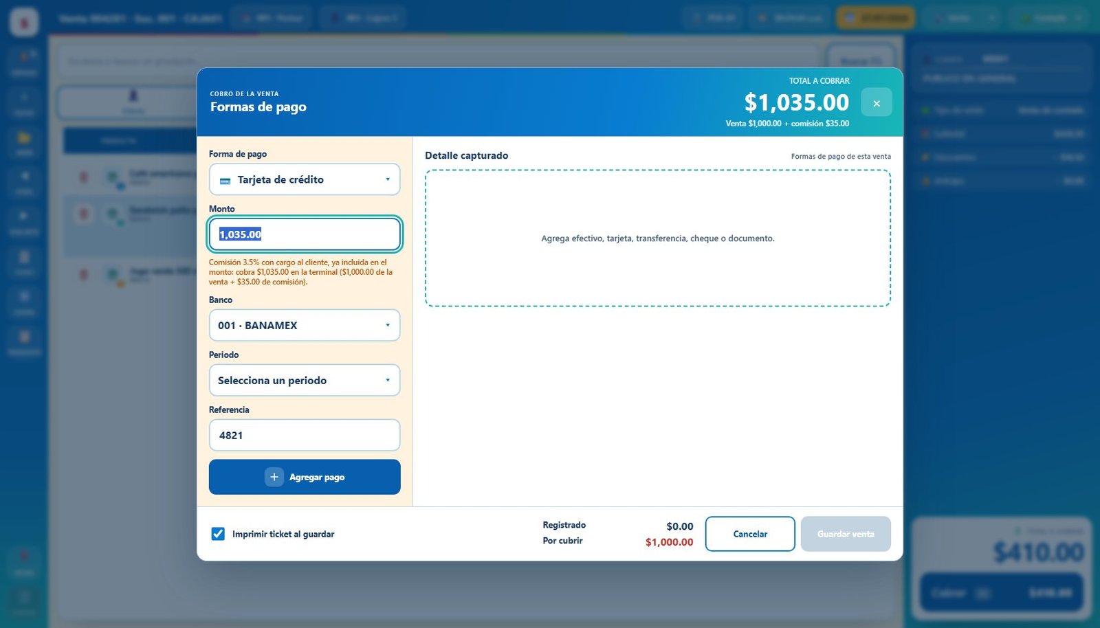 Cobro con tarjeta en SIPPE con la comisión incluida
